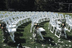 white wedding garden chair rental, wedding outdoor ceremony